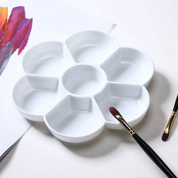 Ceramics Artist White Flower Paint Palette 7 Well-mixed Palette For Acrylic Watercolor Oil Painting