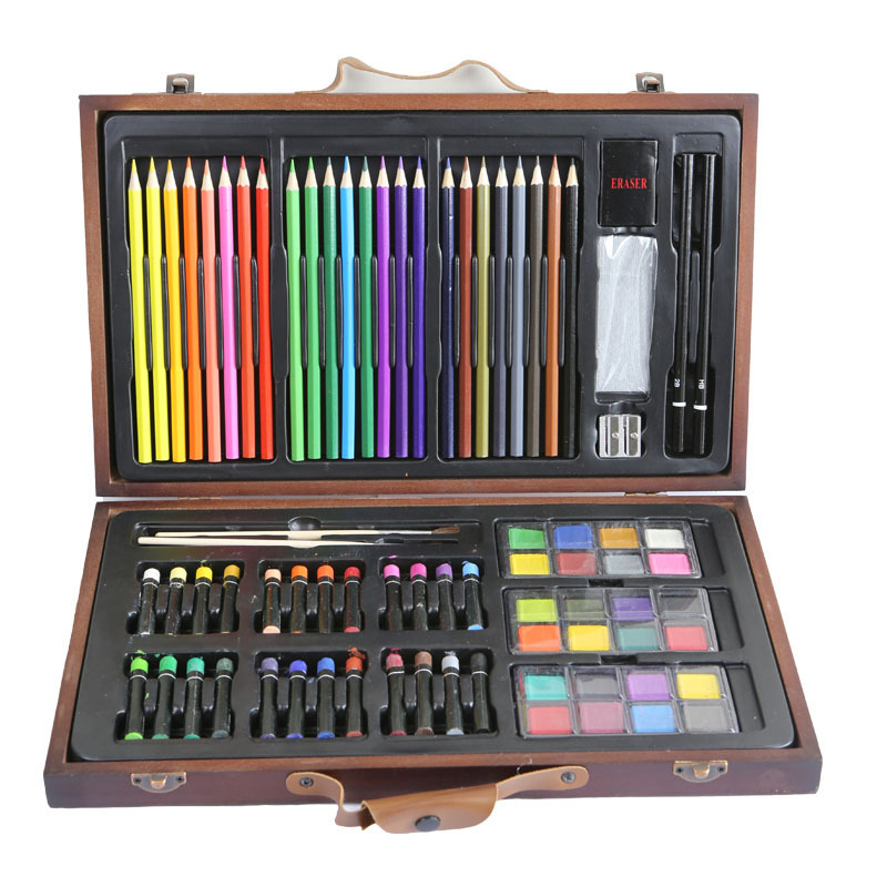 80 Piece Wooden Art Set, Art Box Painting & Drawing Kit for Kids with Oil Pastels, Colored Pencils, Watercolor Cakes, Paint Brushes, Art Supplies for Kids, Teens, Adults, and Artist